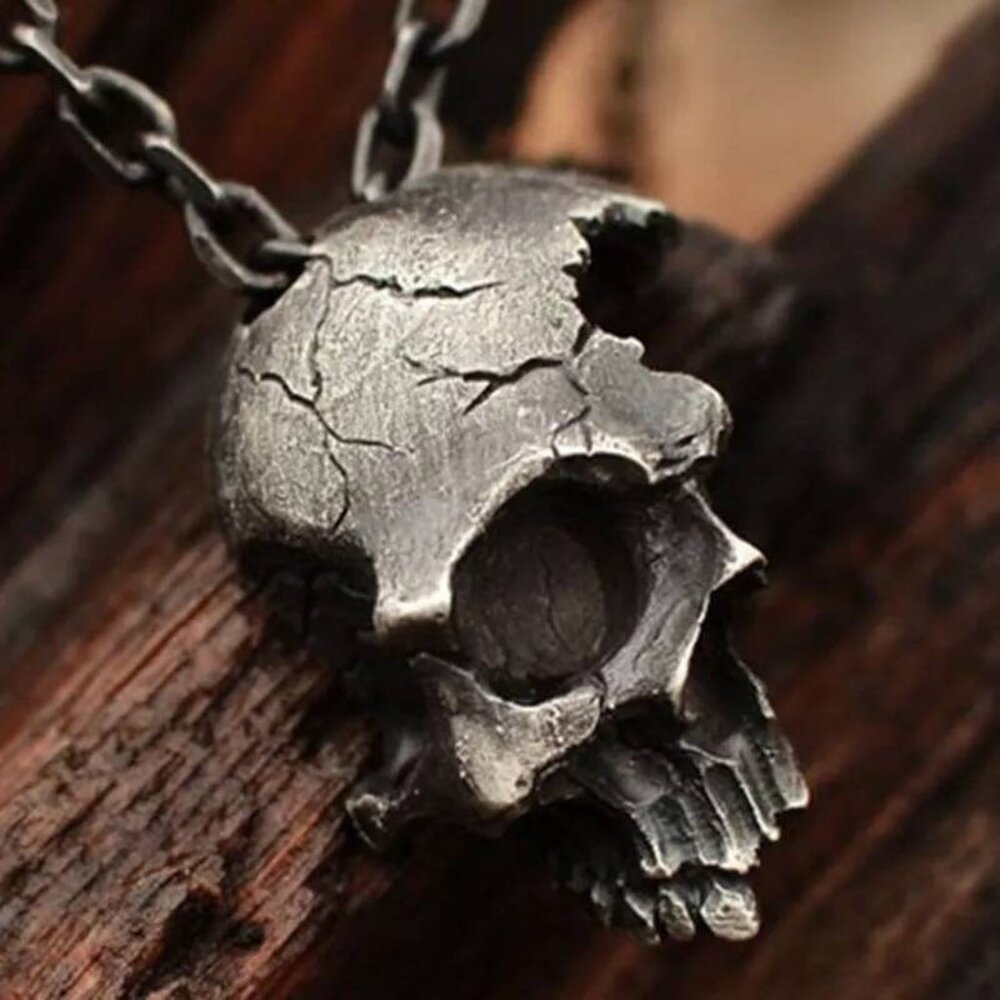Broken Trophy Skull Necklace | Cracked Half | Gothic Punk Emo Soft Grunge Alt